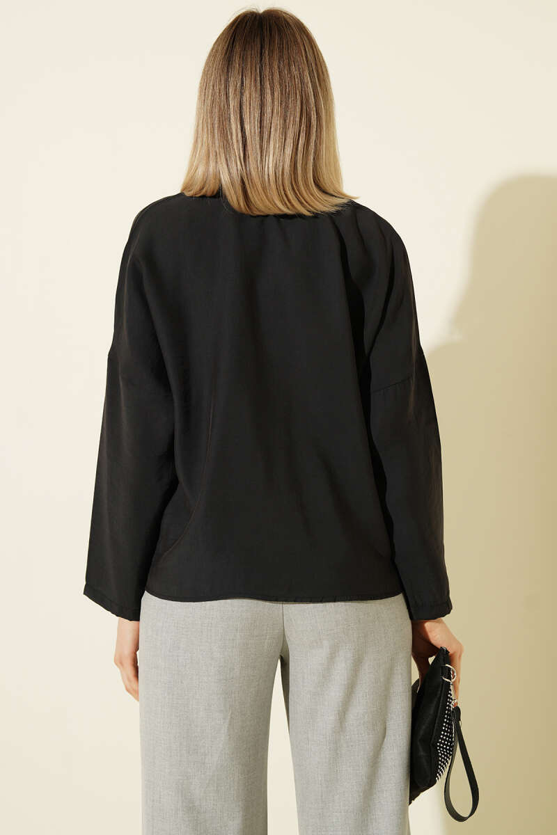 Modal Shirt with Tie-Front Detail - Black