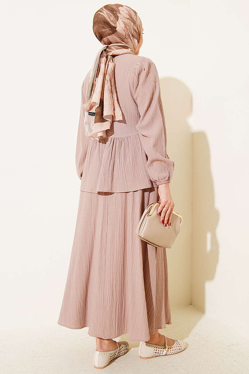 Crinkle Skirt Set with Front Tie - Beige