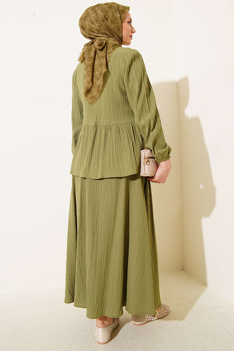 Crinkle Skirt Set with Front Tie - Green