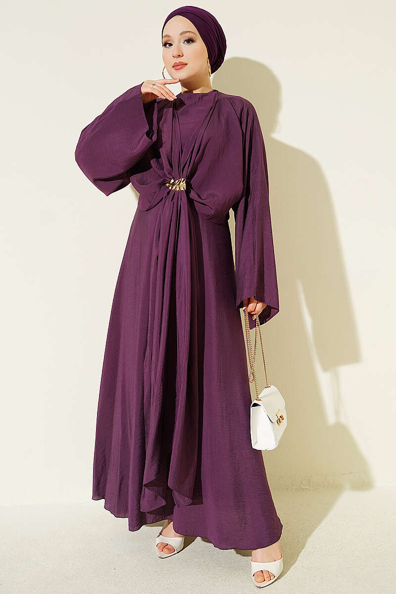 Front-Tie Dress with Gold Buckle - Purple