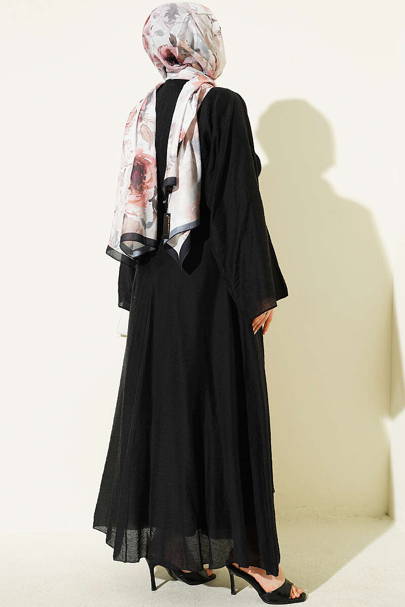Front-Tie Dress with Gold Buckle - Black