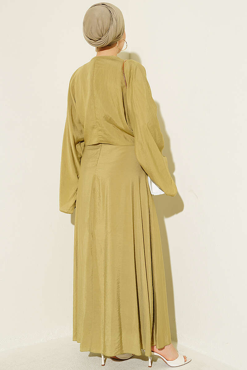 Front-Tie Dress with Gold Buckle - Olive