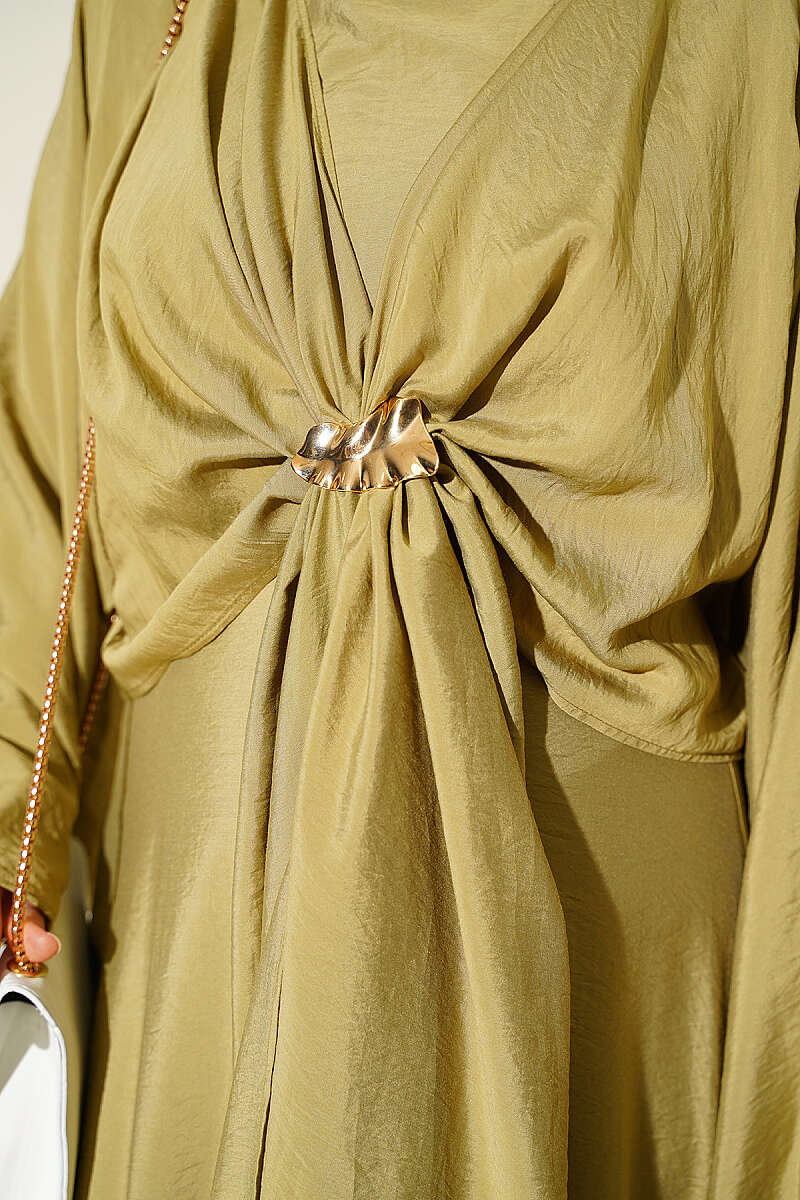 Front-Tie Dress with Gold Buckle - Olive