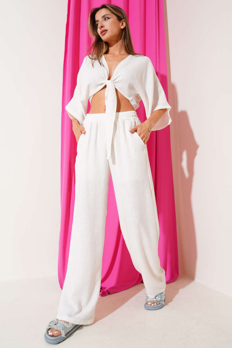 Tie-Front Two-Piece Set - Ecru