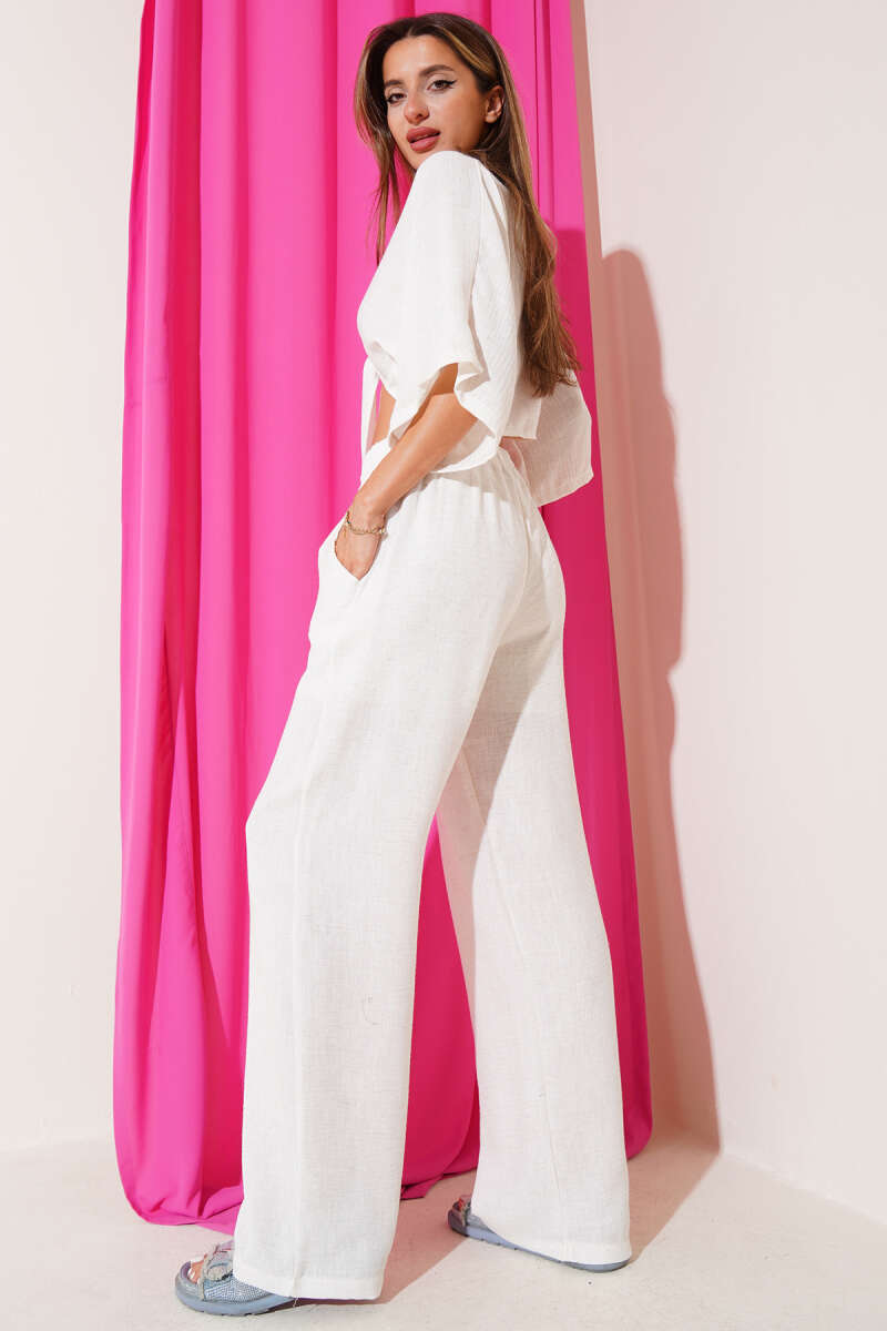 Tie-Front Two-Piece Set - Ecru