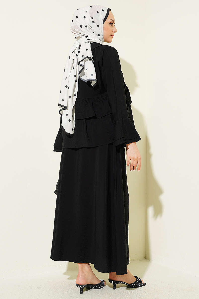 Tiered Ruffle Skirt Set with Tie Front - Black