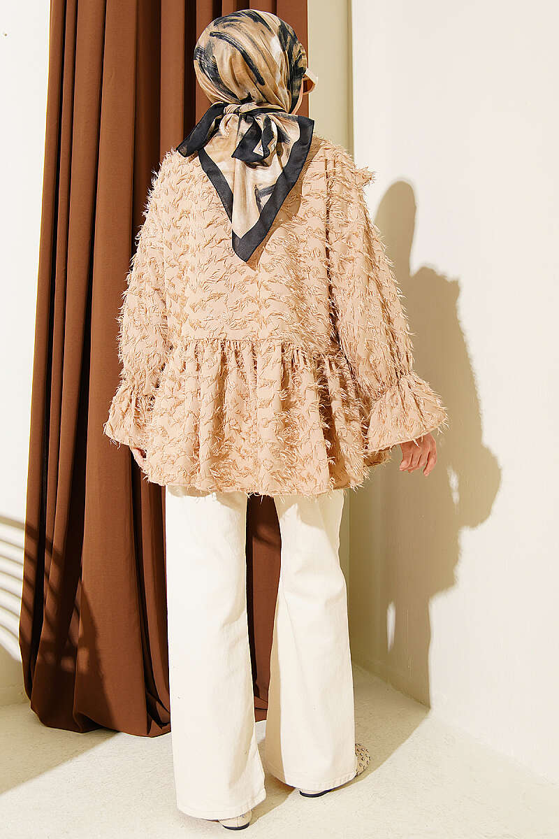 Tasselled Kimono with Front Tie - Beige