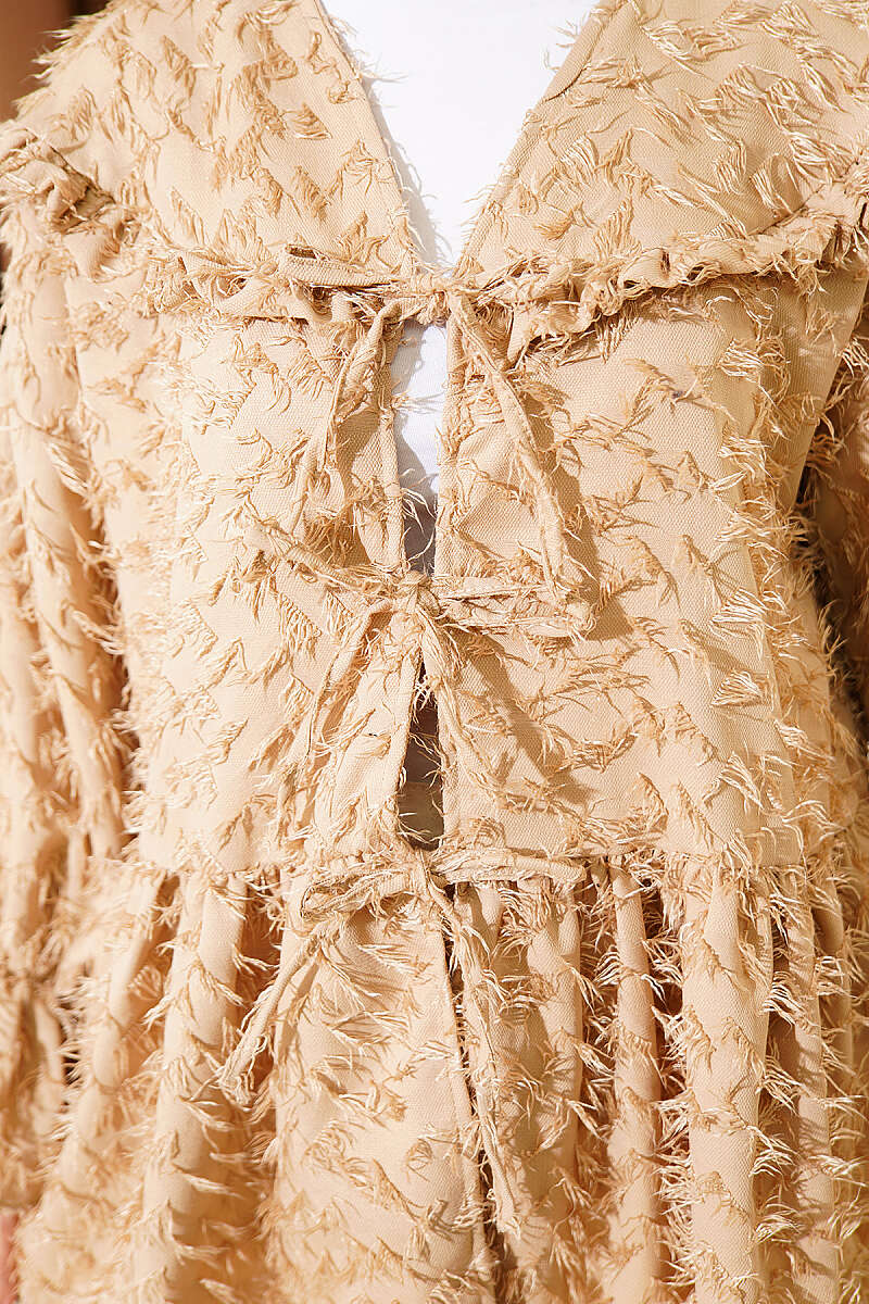 Tasselled Kimono with Front Tie - Beige
