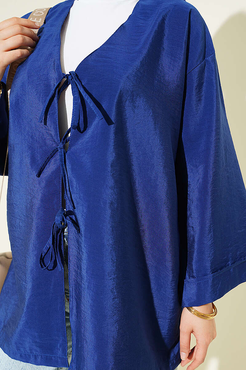 Loose Parachute Kimono with Front Tie - Navy