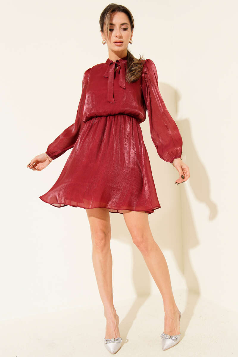 Tie-Front Chiffon Mini Dress - Burgundy
