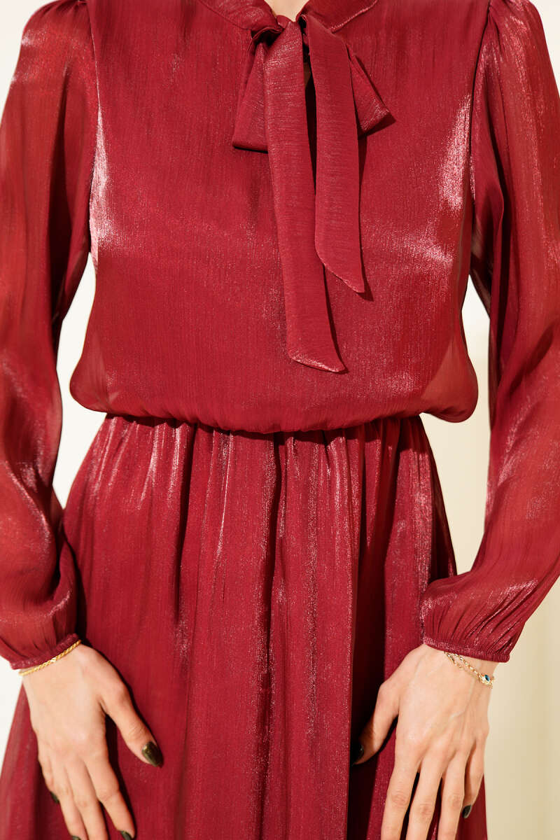 Tie-Front Chiffon Mini Dress - Burgundy