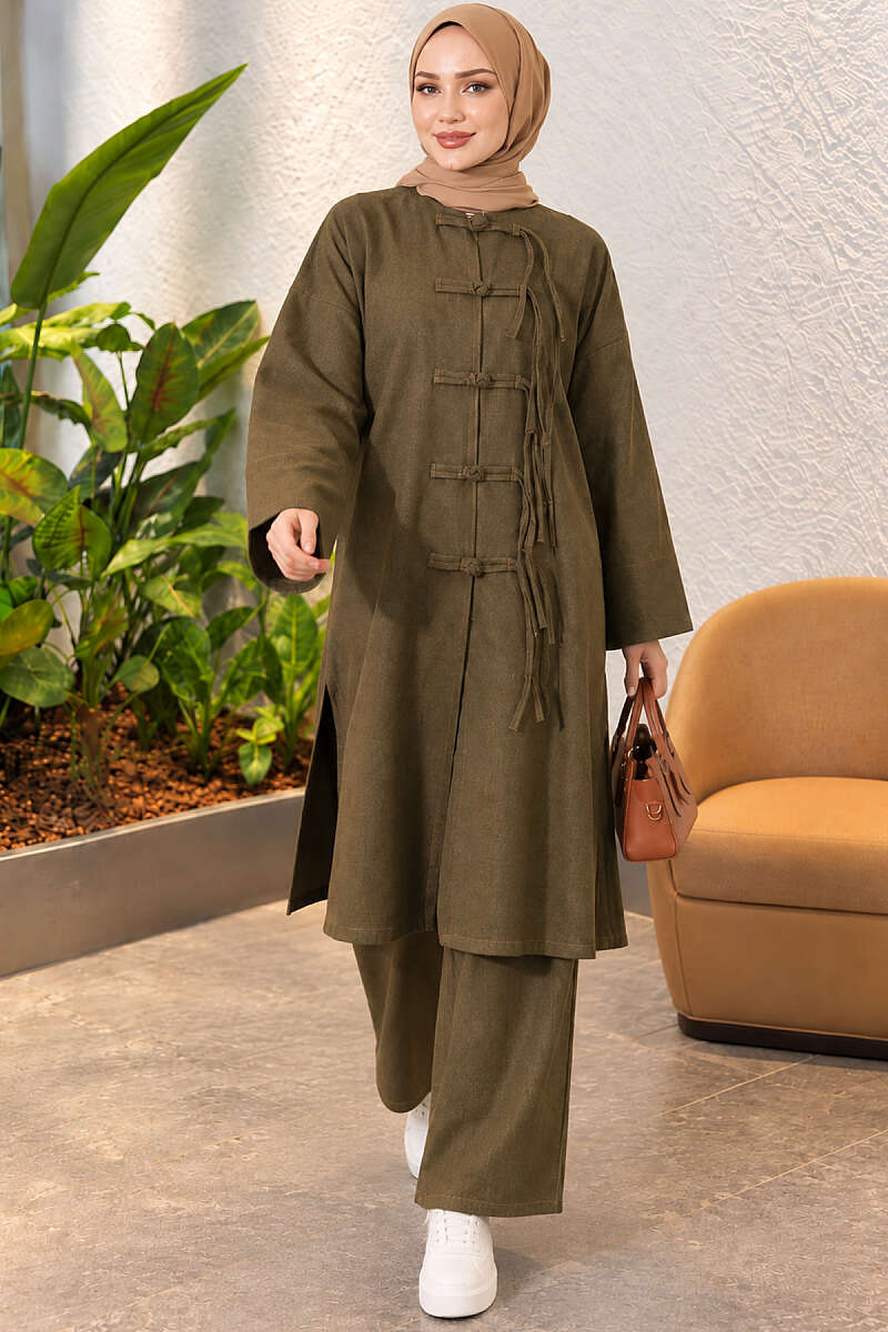 Two-Piece Set with Rivet Front - Khaki