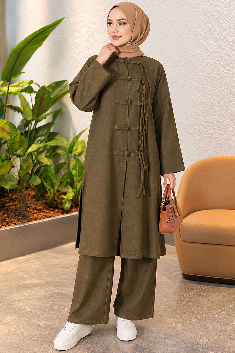 Two-Piece Set with Rivet Front - Khaki