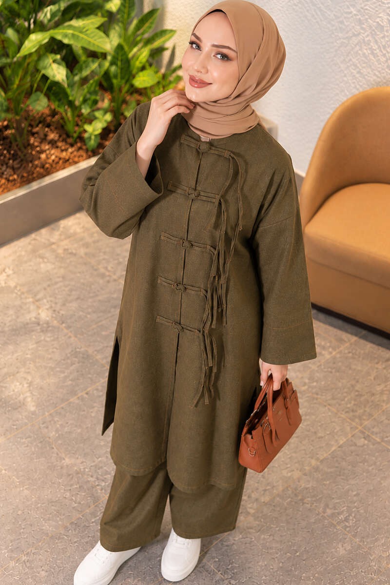Two-Piece Set with Rivet Front - Khaki