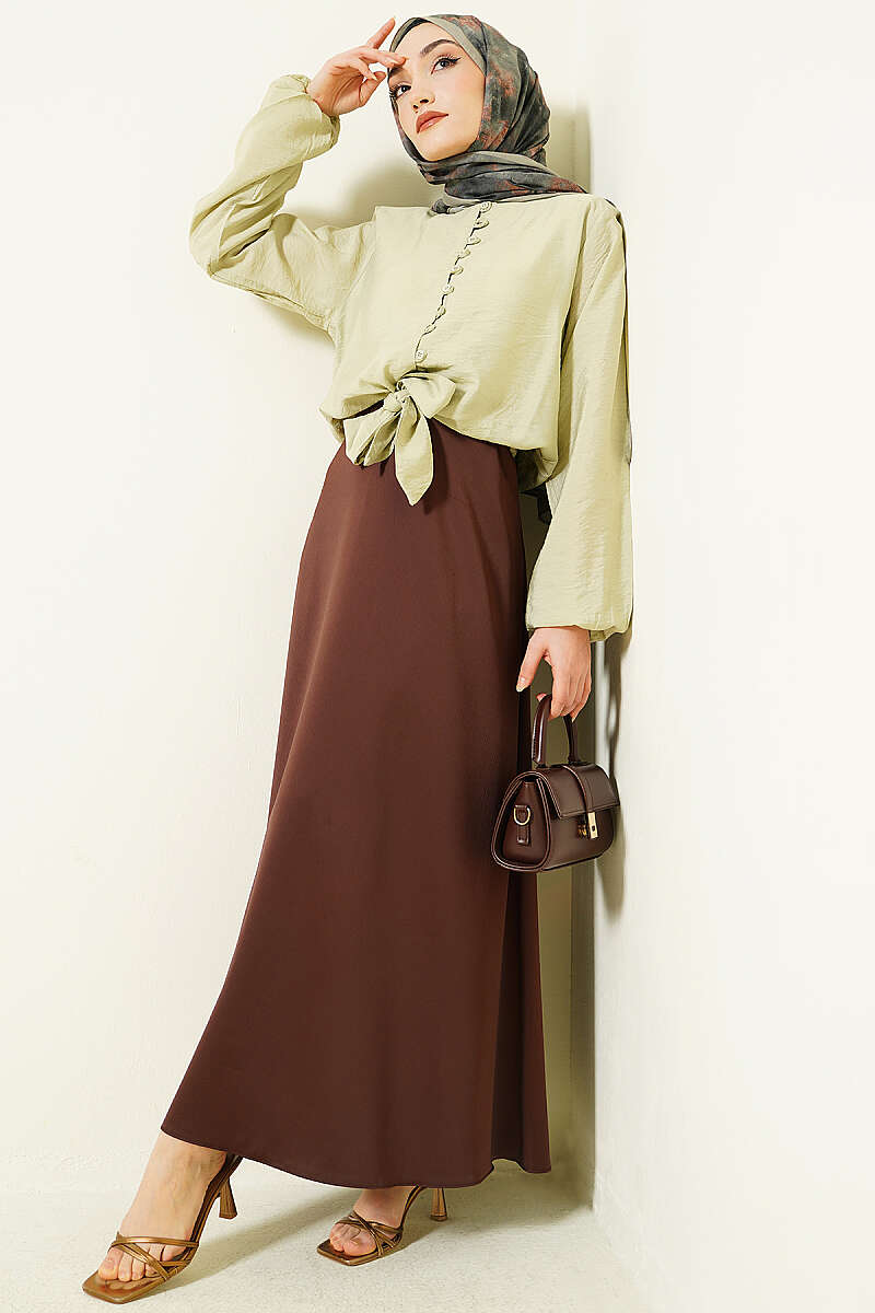 Short Tie-Front Shirt with Rivet Buttons - Almond Green