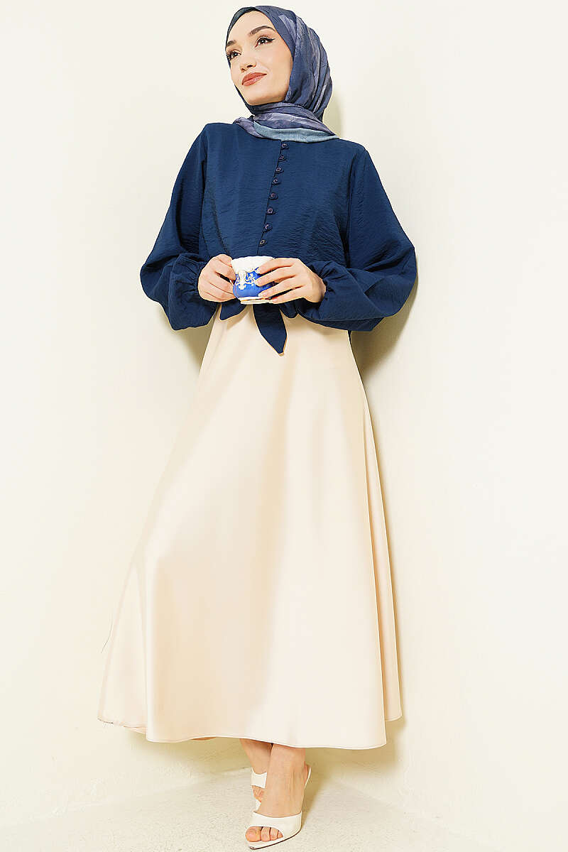 Short Tie-Front Shirt with Rivet Buttons - Navy