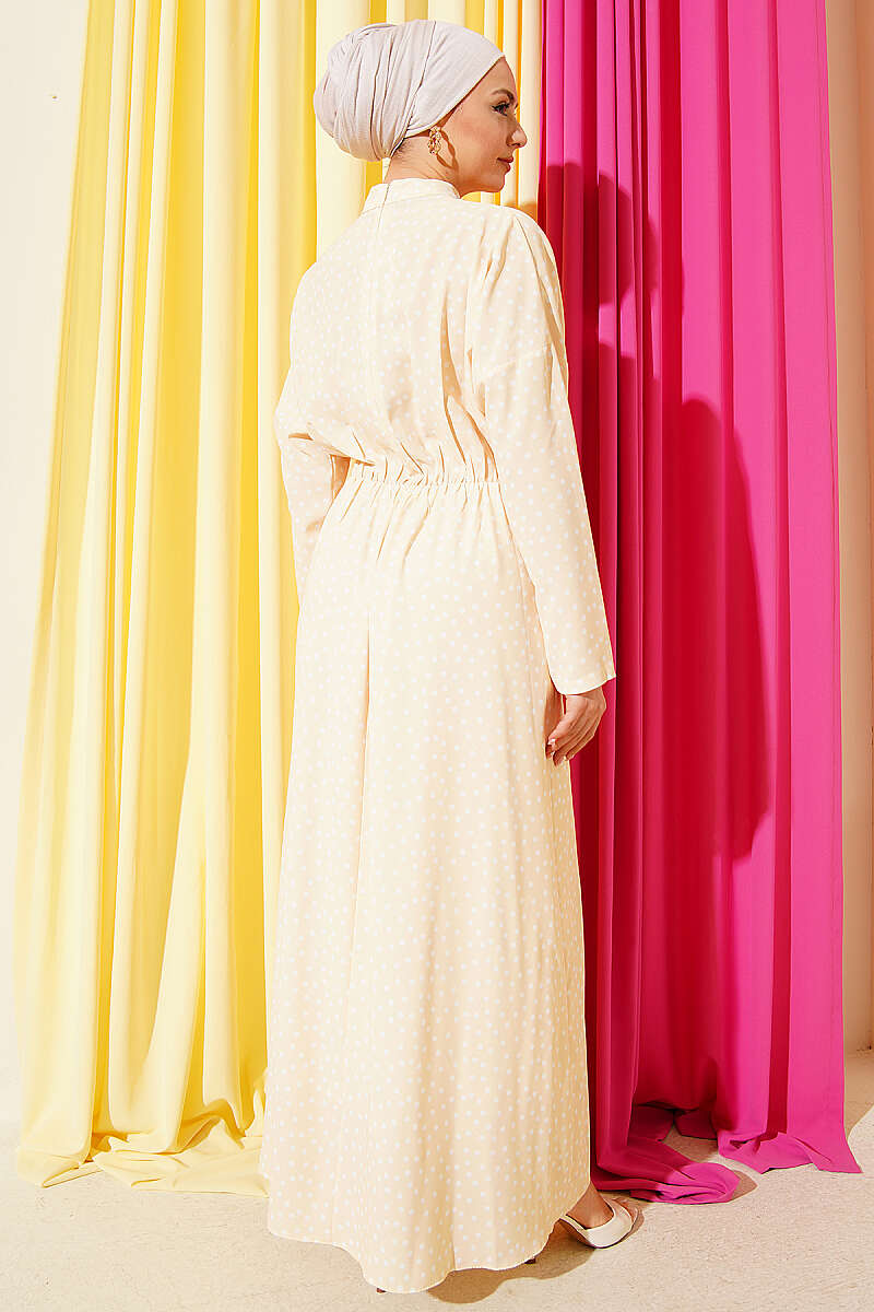 Polka Dot Dress with Ruched Front - Yellow