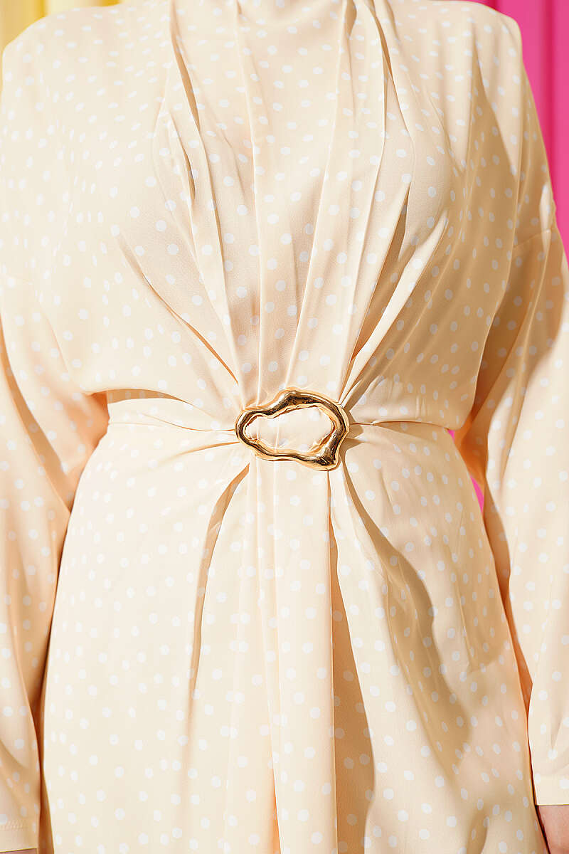 Polka Dot Dress with Ruched Front - Yellow