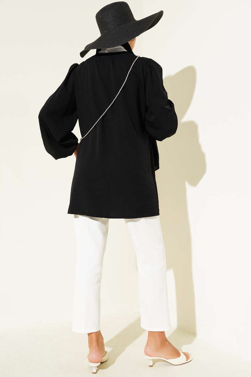 Kimono with Ruched Front and Elastic Cuffs - Black