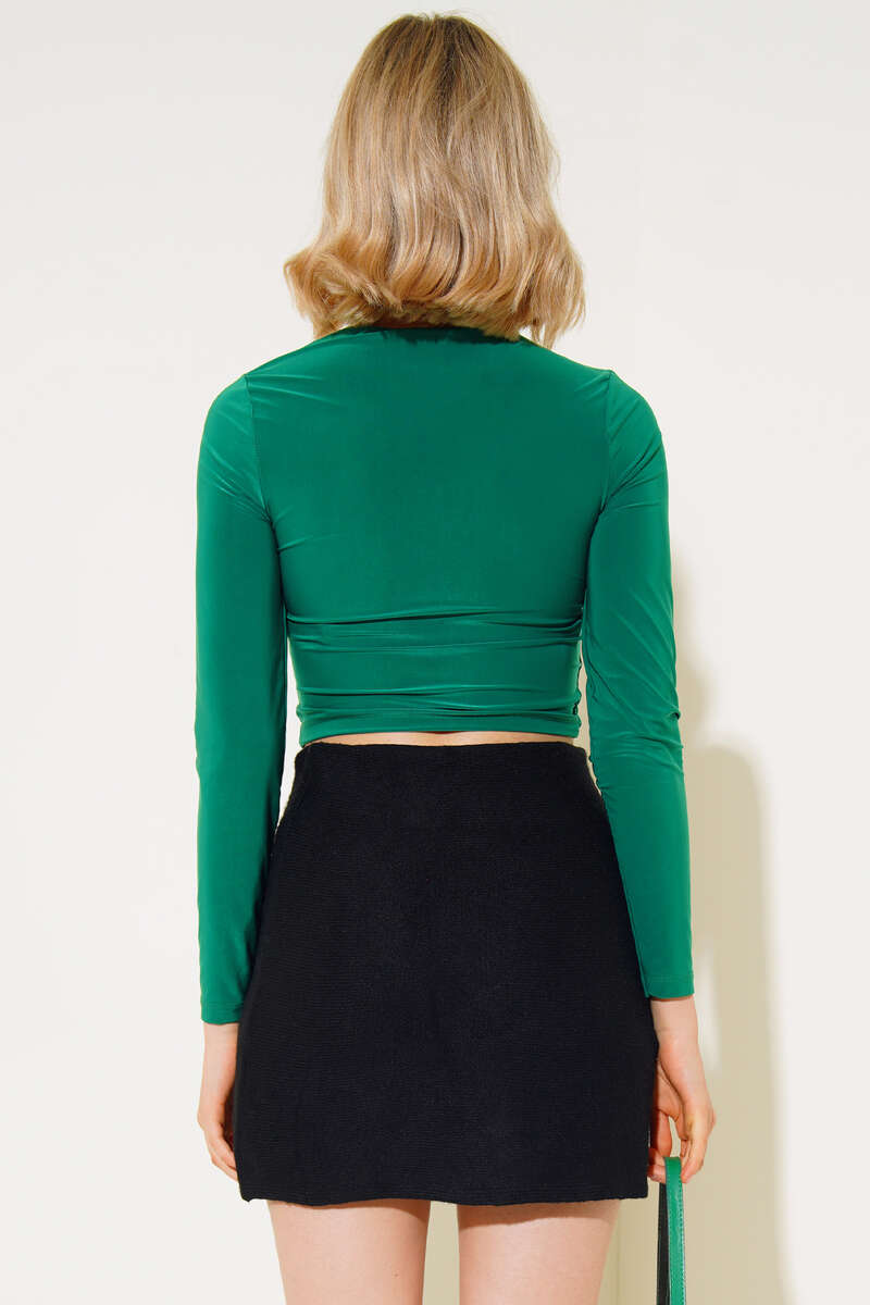 Ruched-Front Blouse - Green