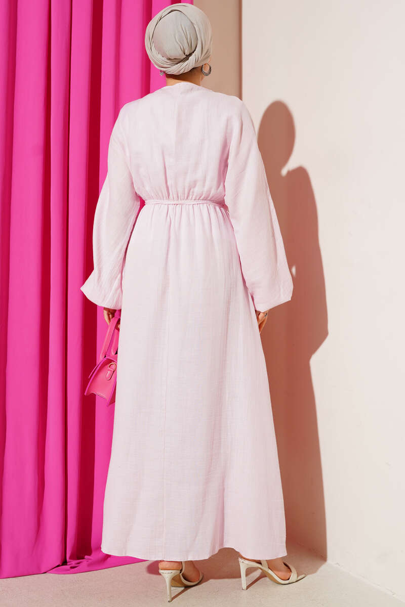 Ruched-Front Dress with Tie Cords - Pink
