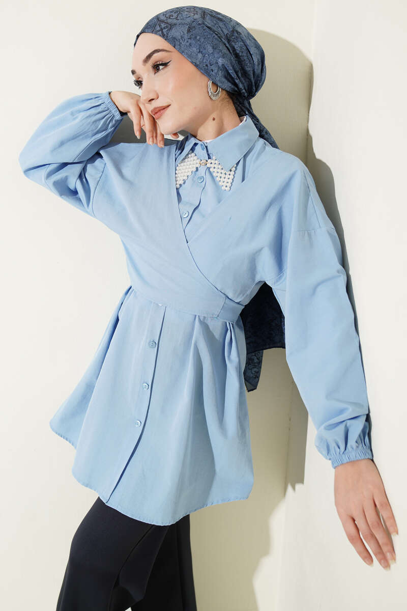Cross-Tie Front Shirt - Light Blue