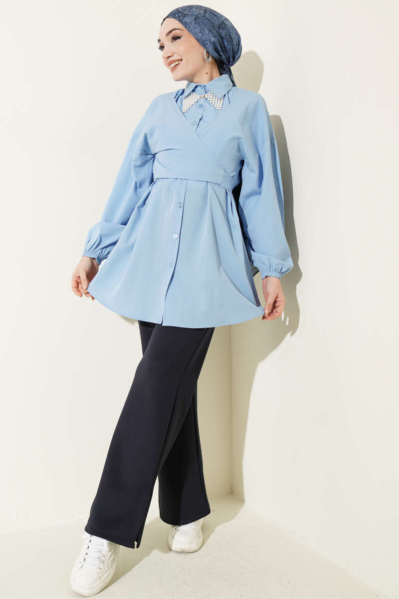 Cross-Tie Front Shirt - Light Blue