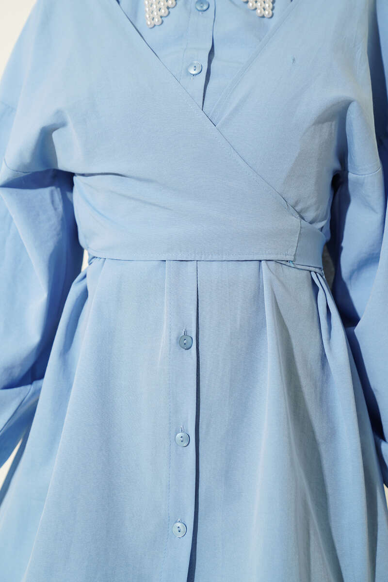 Cross-Tie Front Shirt - Light Blue