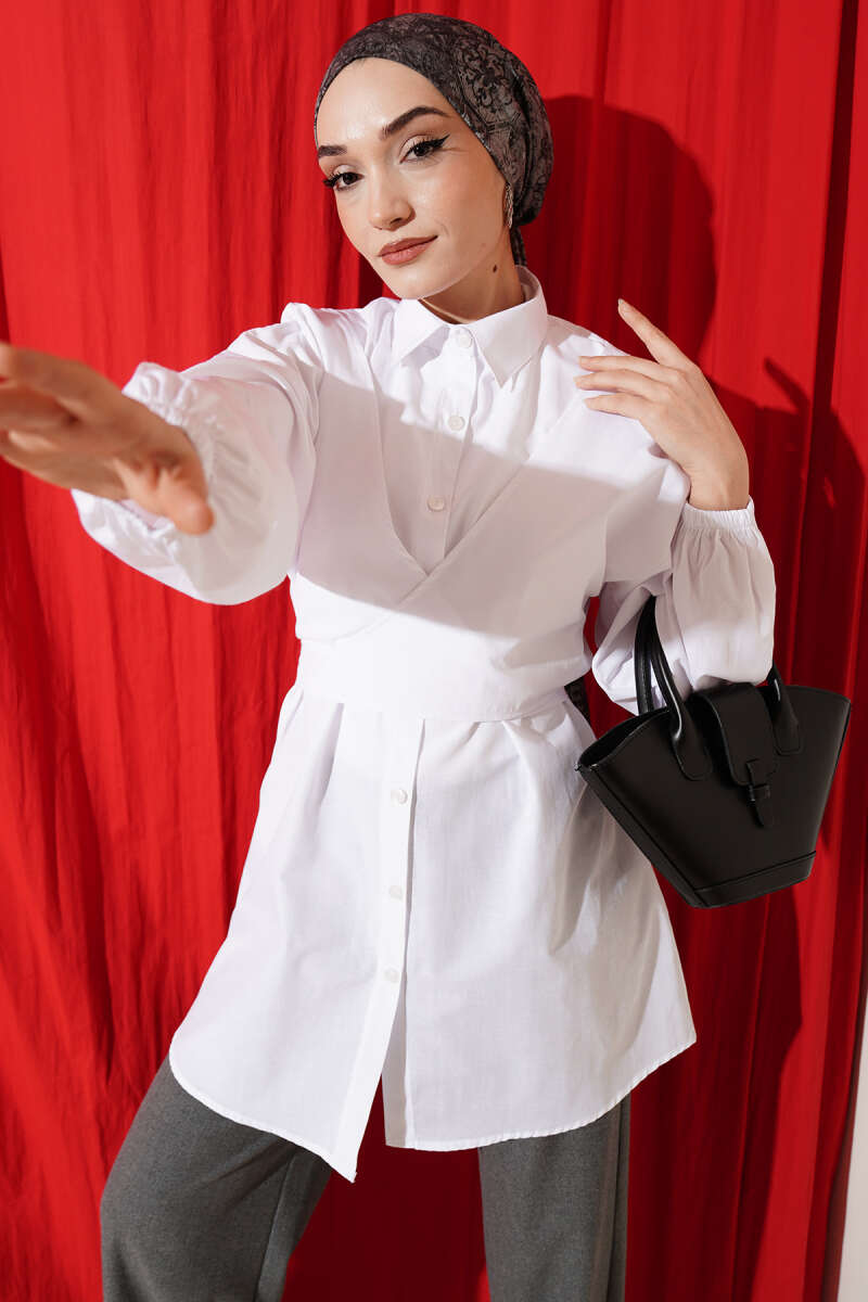 Cross-Tie Front Shirt - White