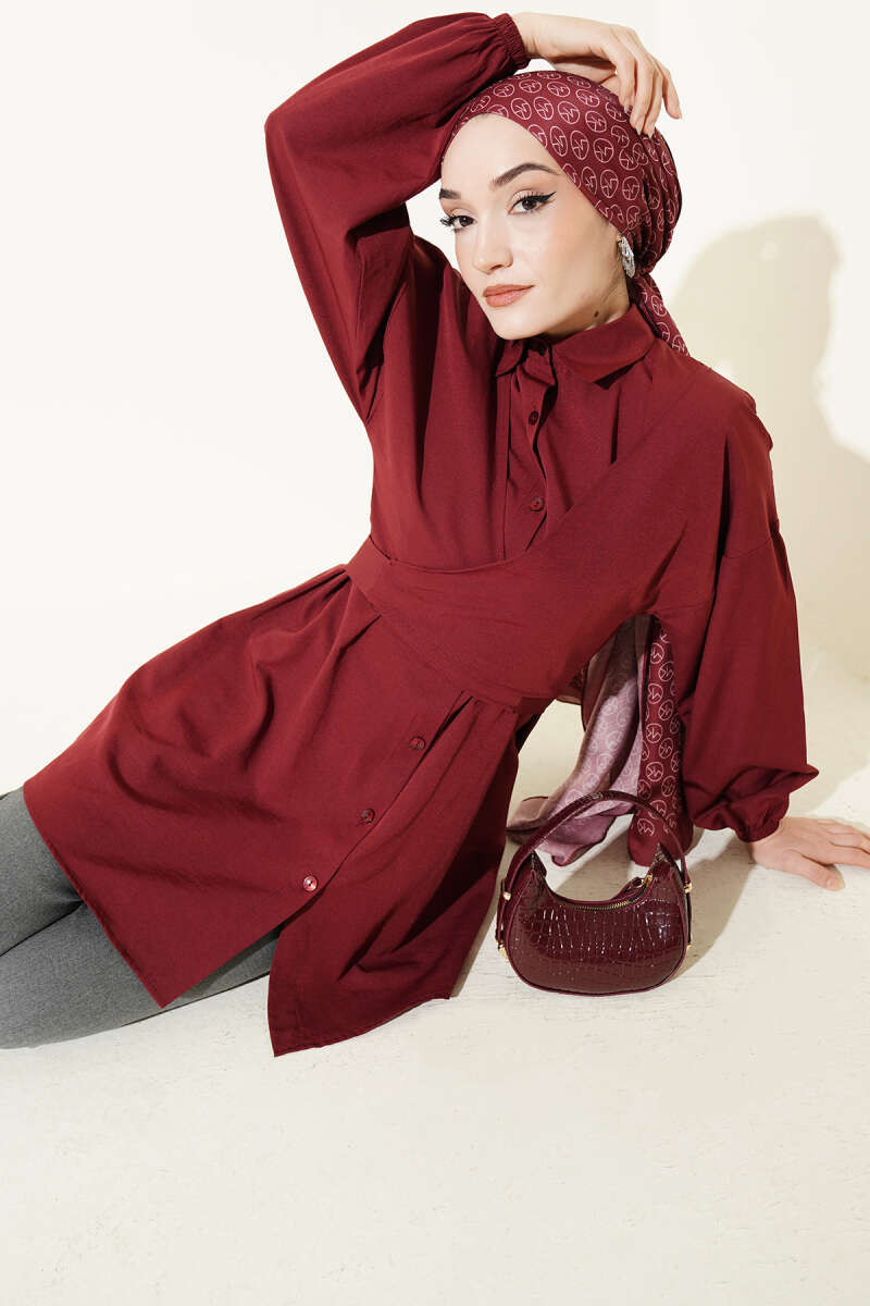 Cross-Tie Front Shirt - Burgundy