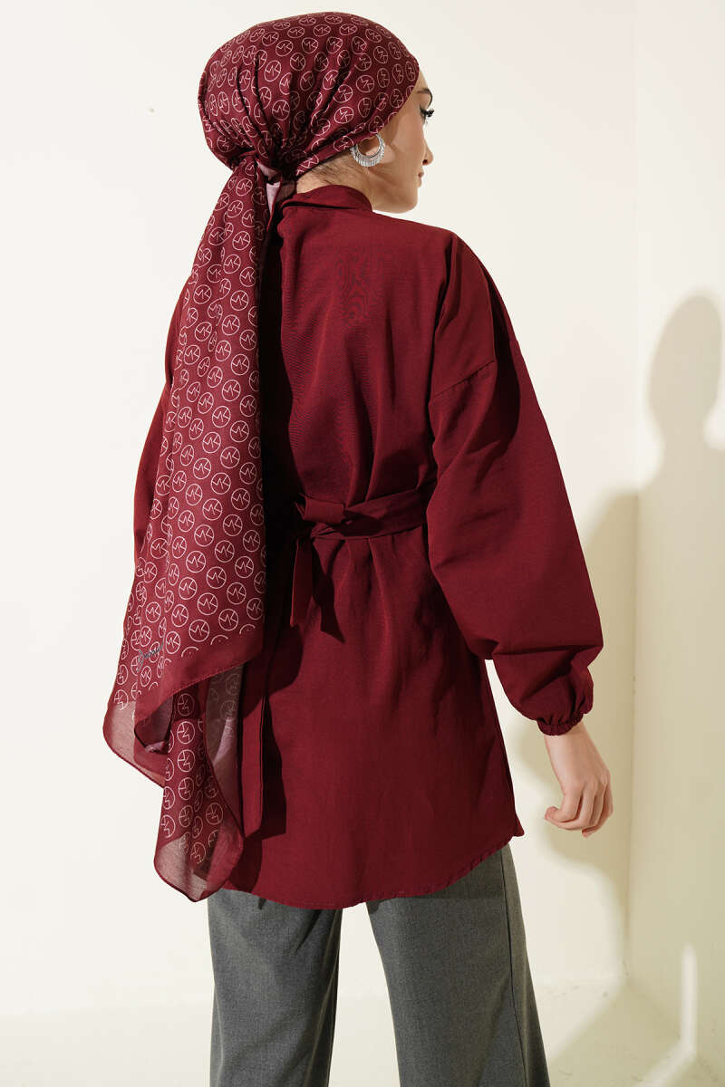 Cross-Tie Front Shirt - Burgundy