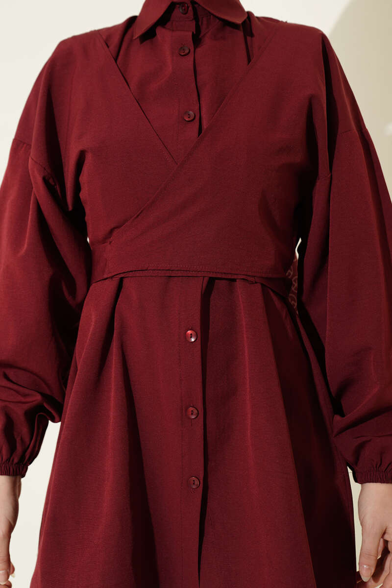 Cross-Tie Front Shirt - Burgundy