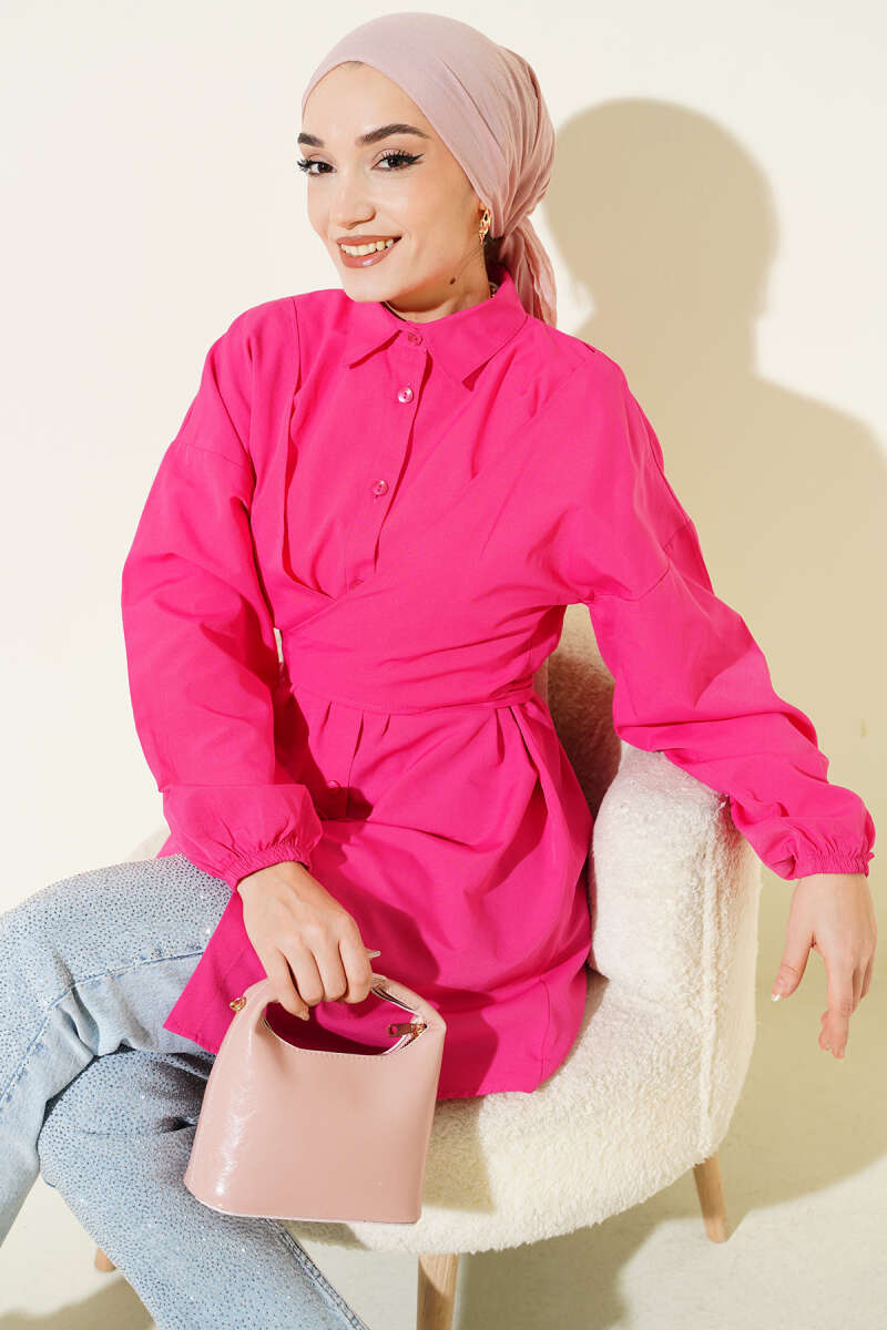 Cross-Tie Front Shirt - Fuchsia