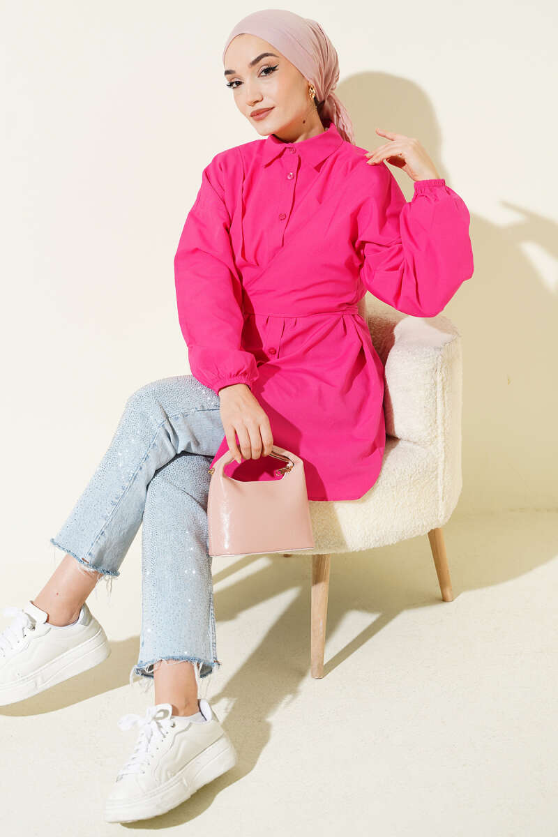 Cross-Tie Front Shirt - Fuchsia