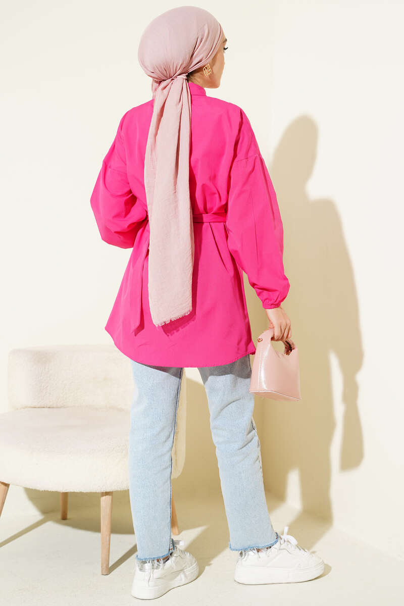 Cross-Tie Front Shirt - Fuchsia