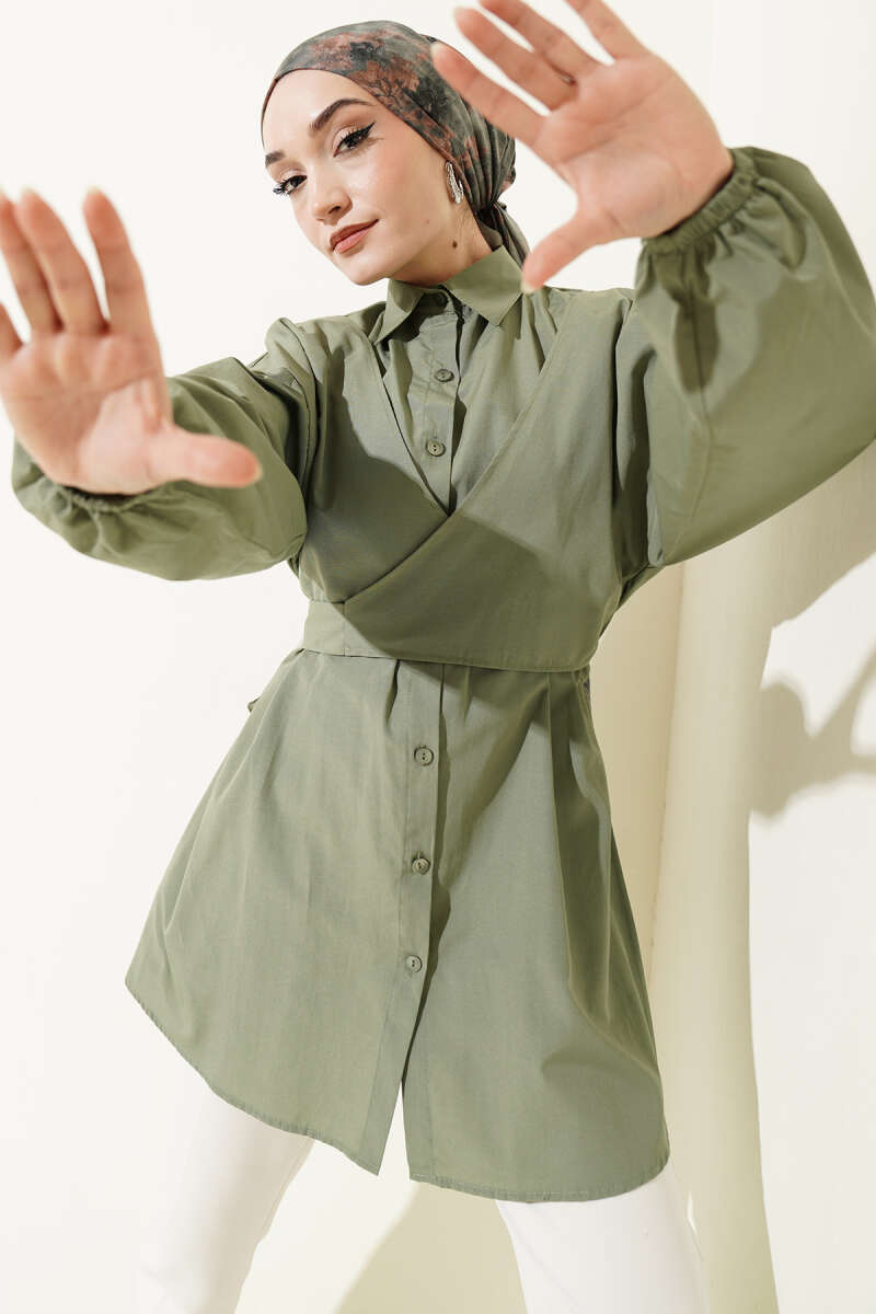Cross-Tie Front Shirt - Khaki