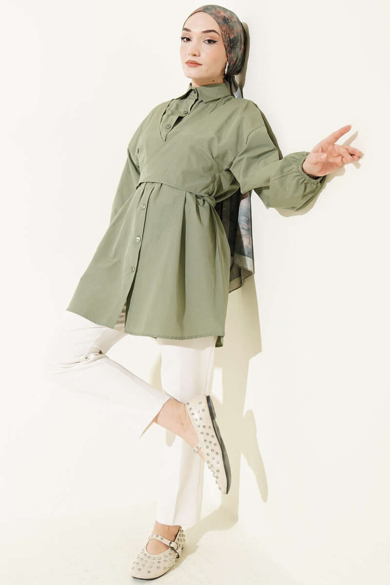 Cross-Tie Front Shirt - Khaki