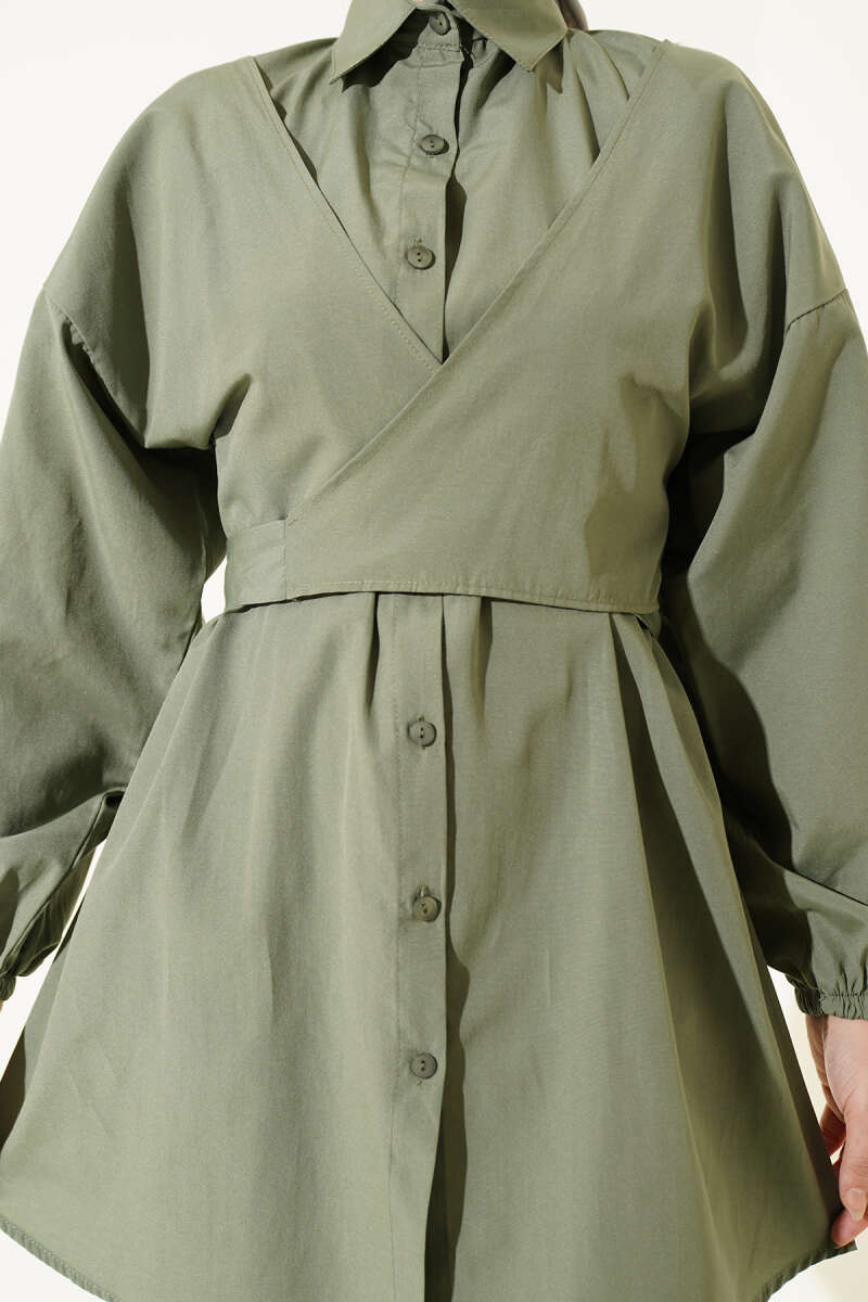 Cross-Tie Front Shirt - Khaki