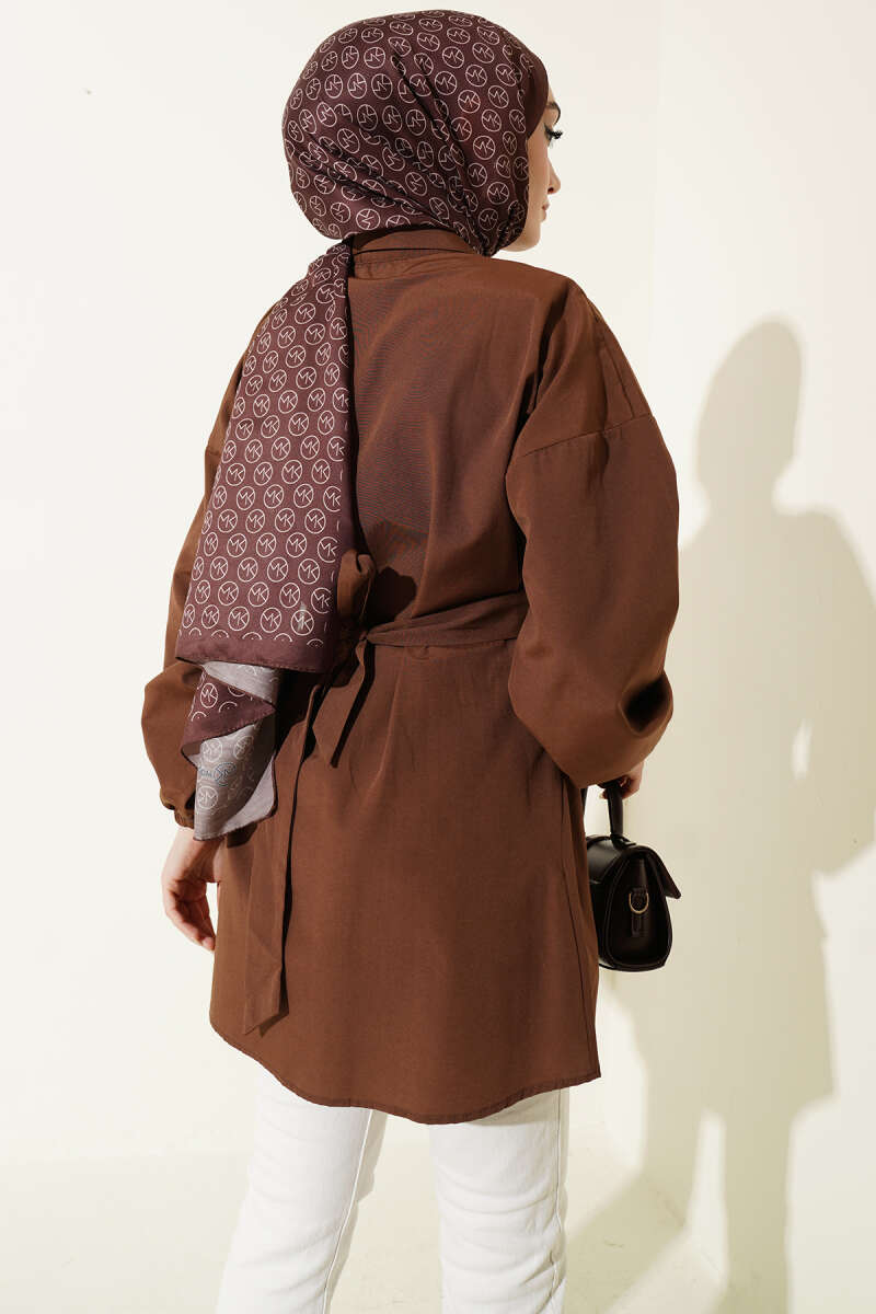 Cross-Tie Front Shirt - Brown