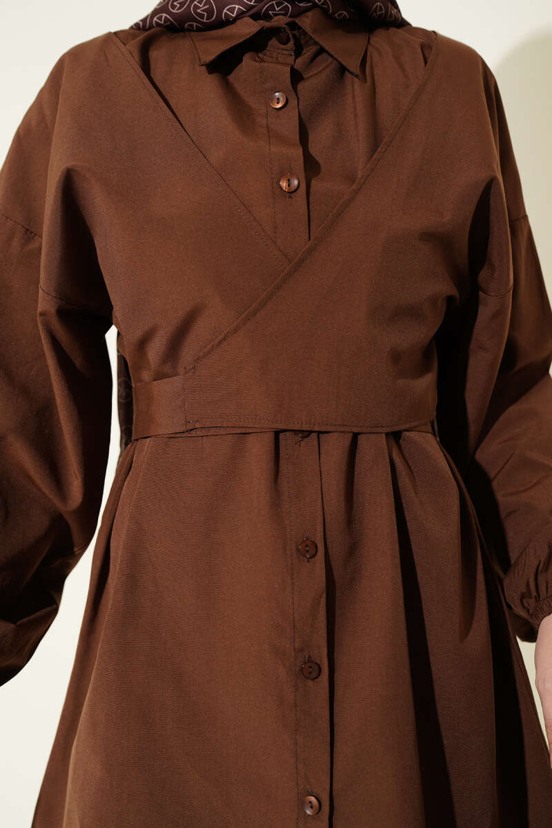 Cross-Tie Front Shirt - Brown