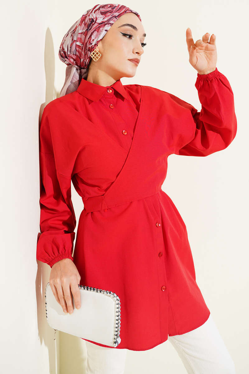 Cross-Tie Front Shirt - Red