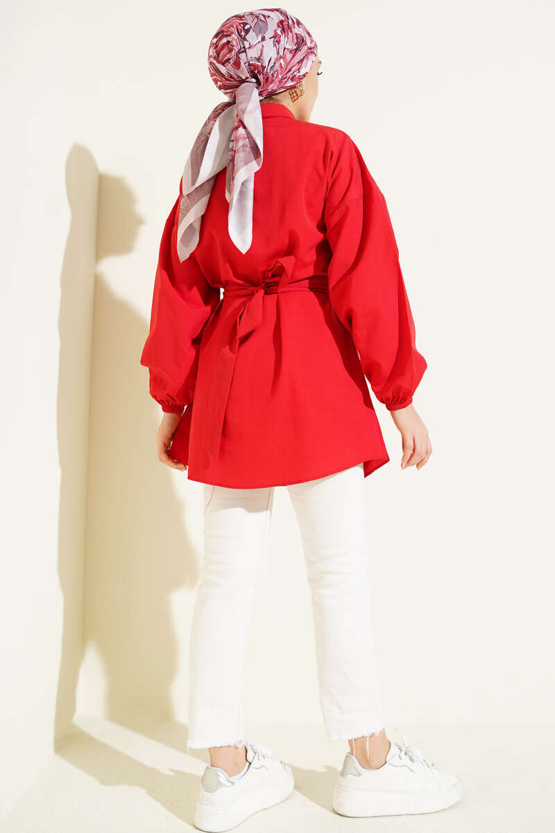 Cross-Tie Front Shirt - Red