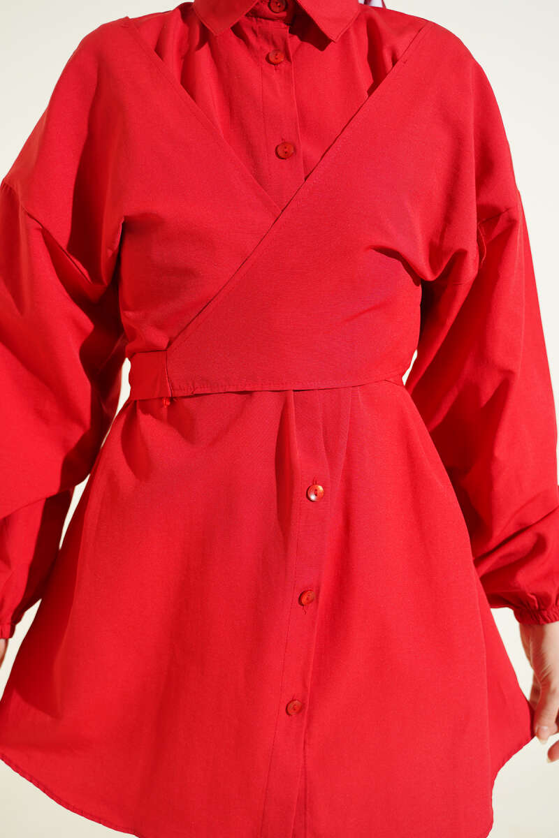 Cross-Tie Front Shirt - Red