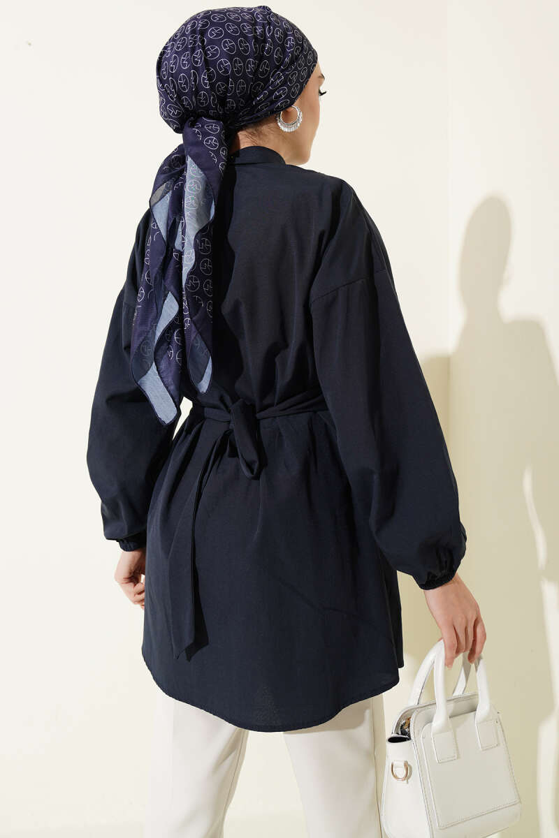 Cross-Tie Front Shirt - Navy