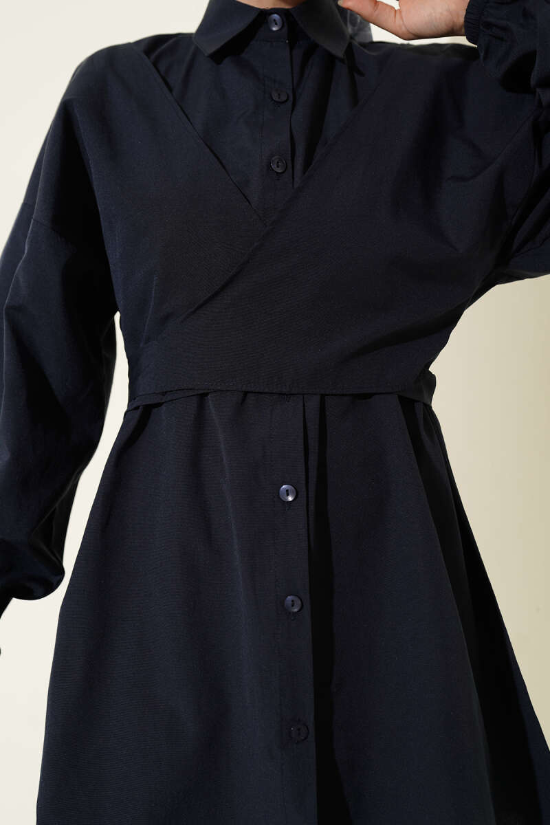 Cross-Tie Front Shirt - Navy