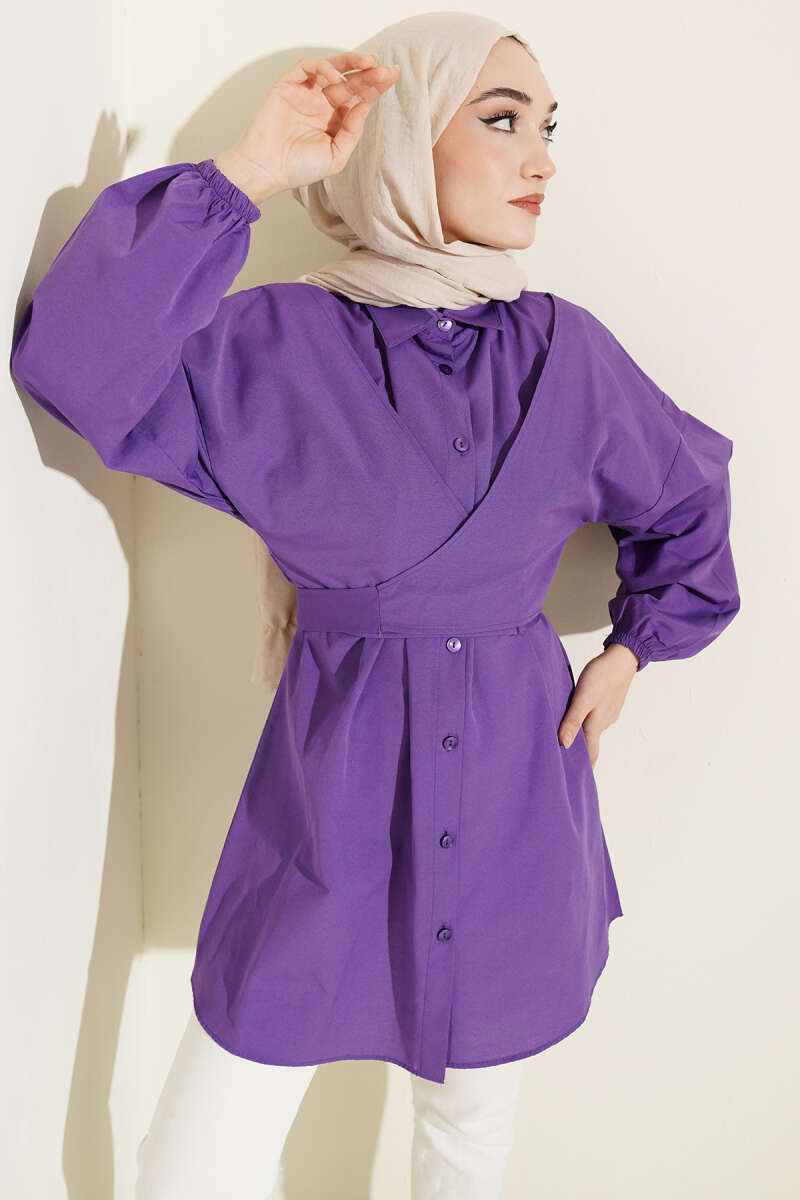Cross-Tie Front Shirt - Purple