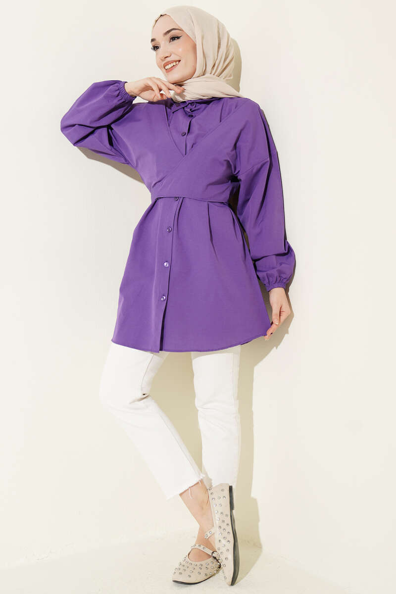 Cross-Tie Front Shirt - Purple