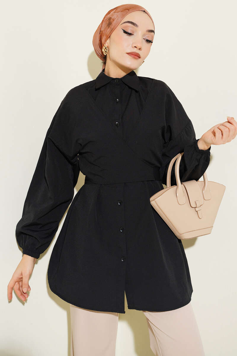 Cross-Tie Front Shirt - Black