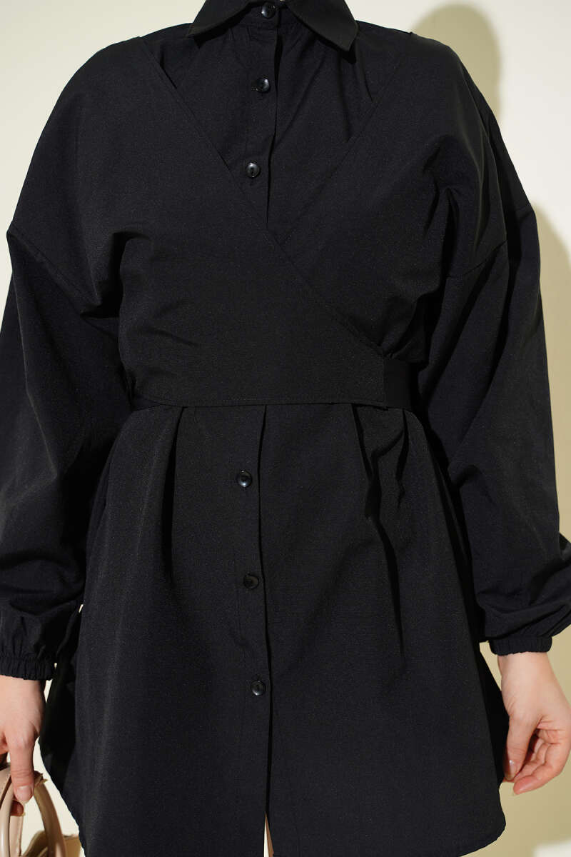 Cross-Tie Front Shirt - Black