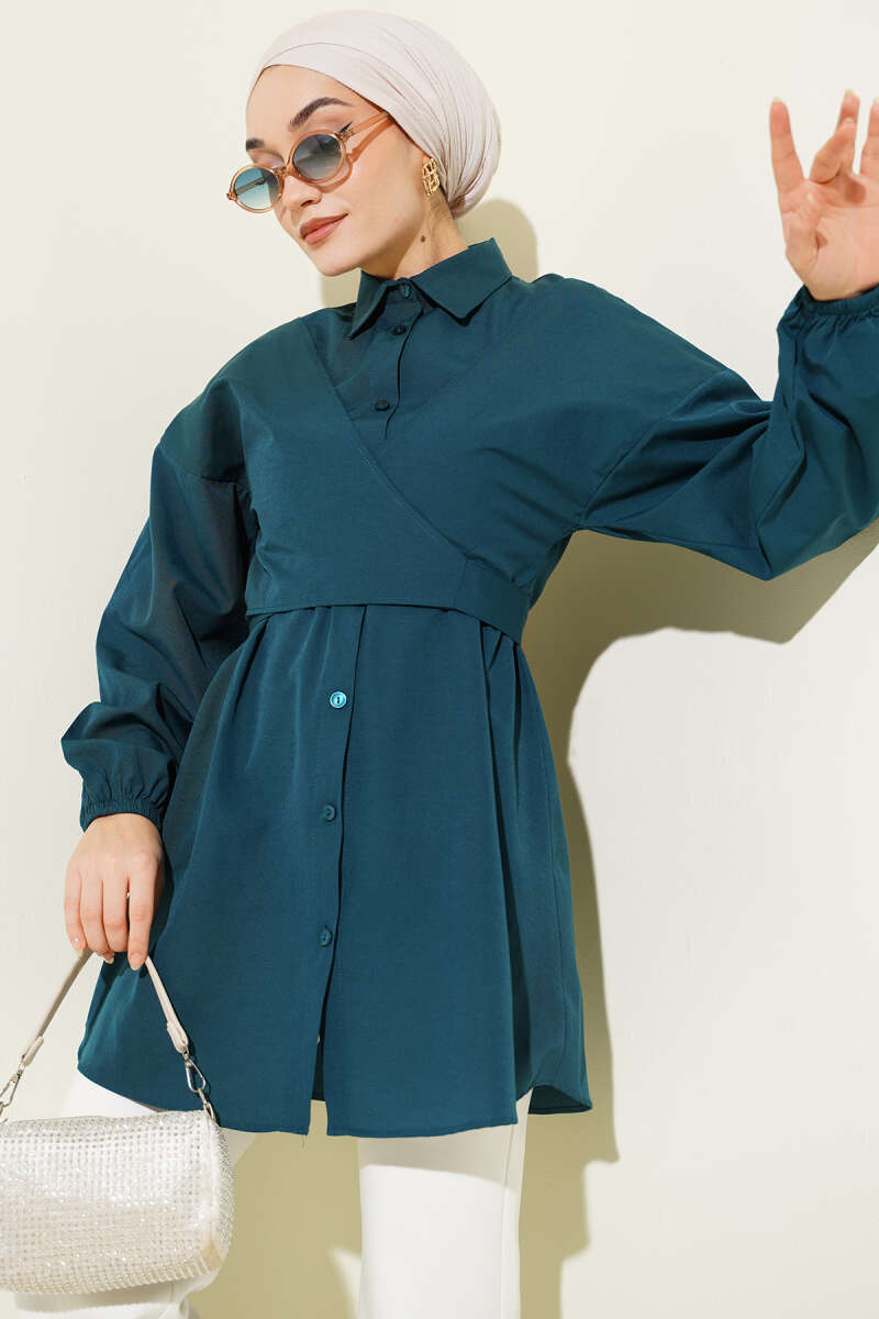 Cross-Tie Front Shirt - Emerald